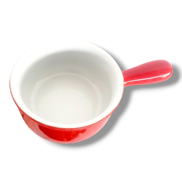 Vintage Red Stoneware Soup And Chili Bowl Handle 16 oz Uniquely Shape - Picture 4 of 9